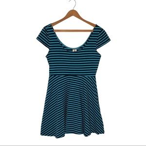 Lauren Conrad Teal and Blue Striped Skater Dress L